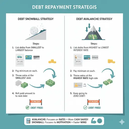 Steps for Debt Snowball vs Avalanche Strategy