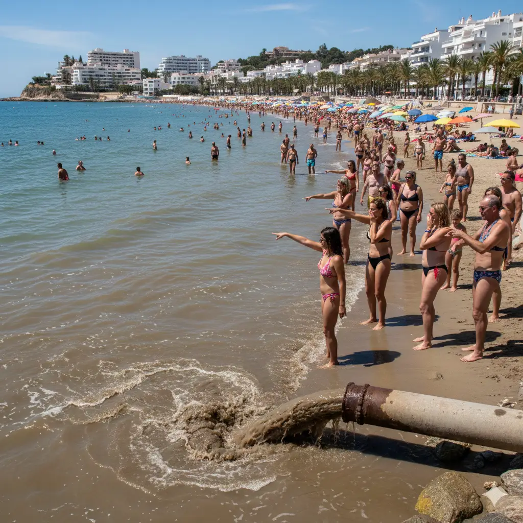 Benalmadena Beachgoers Alarmed as Broken Water Pipe Turns Sea Brown Benalmadena Beachgoers Alarmed as Broken Water Pipe Turns Sea Brown