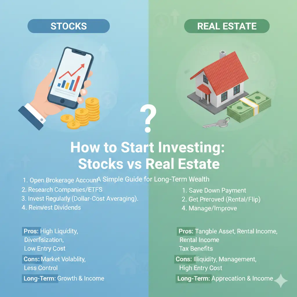 How to Start Investing in Stocks vs Real Estate: A Simple Guide for Long-Term Wealth