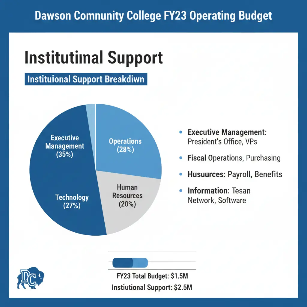 Understanding the Dawson Community College FY23 Operating Budget institutional support: Institutional Support Breakdown