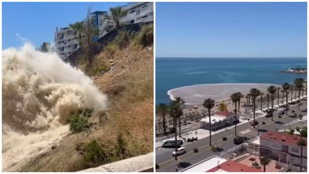 Benalmadena Beachgoers Alarmed as Broken Water Pipe Turns Sea Brown