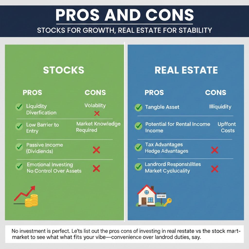 Pros and Cons: Stocks for Growth, Real Estate for Stability