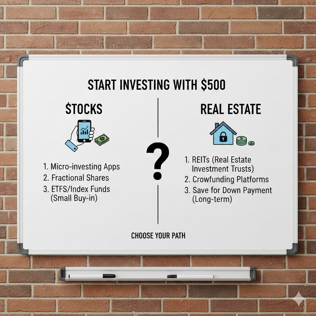 How to Start Investing in Stocks vs Real Estate With Only $500
