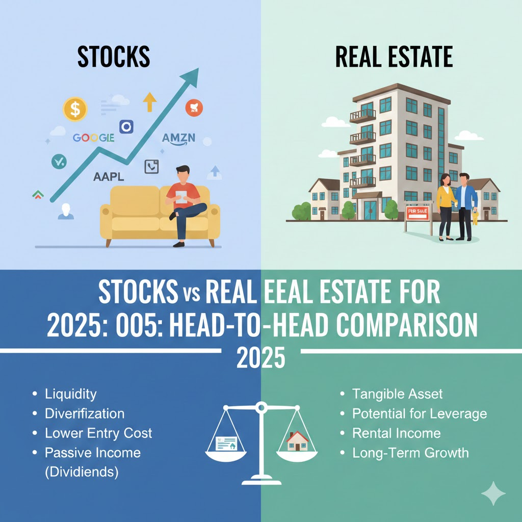 Stocks vs Real Estate for Beginners 2025: A Simple Guide to Smart Choices Stocks vs Real Estate for Beginners 2025: Head-to-Head Comparison