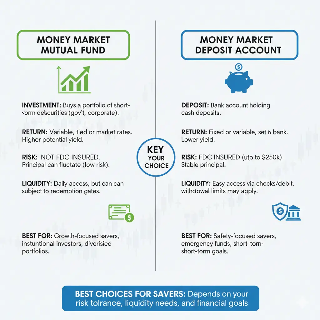 Money Market Mutual Fund vs Money Market Deposit Account: Key Differences and Best Choices for Savers