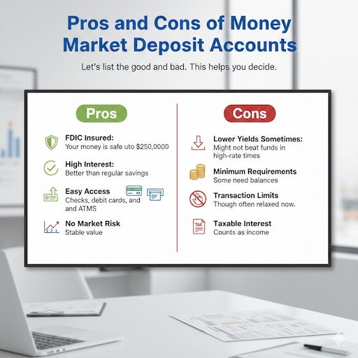 Money Market Mutual Fund vs Money Market Deposit Account: Key Differences and Best Choices for Savers Pros and Cons of Money Market Deposit Accounts